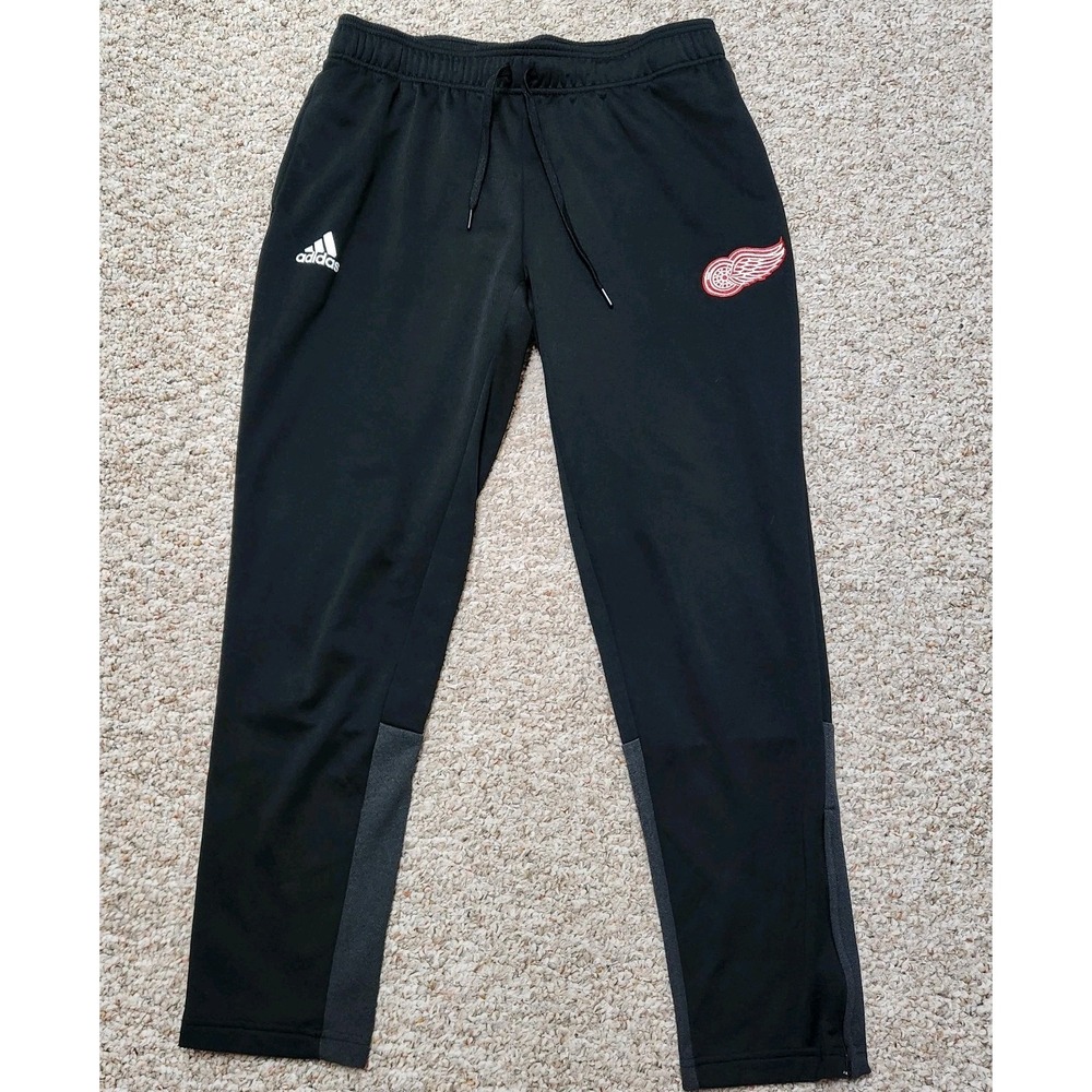 Adidas Detroit Red Wings NHL Hockey Track Pants Black Gray XL FQ0299 Ankle Zip